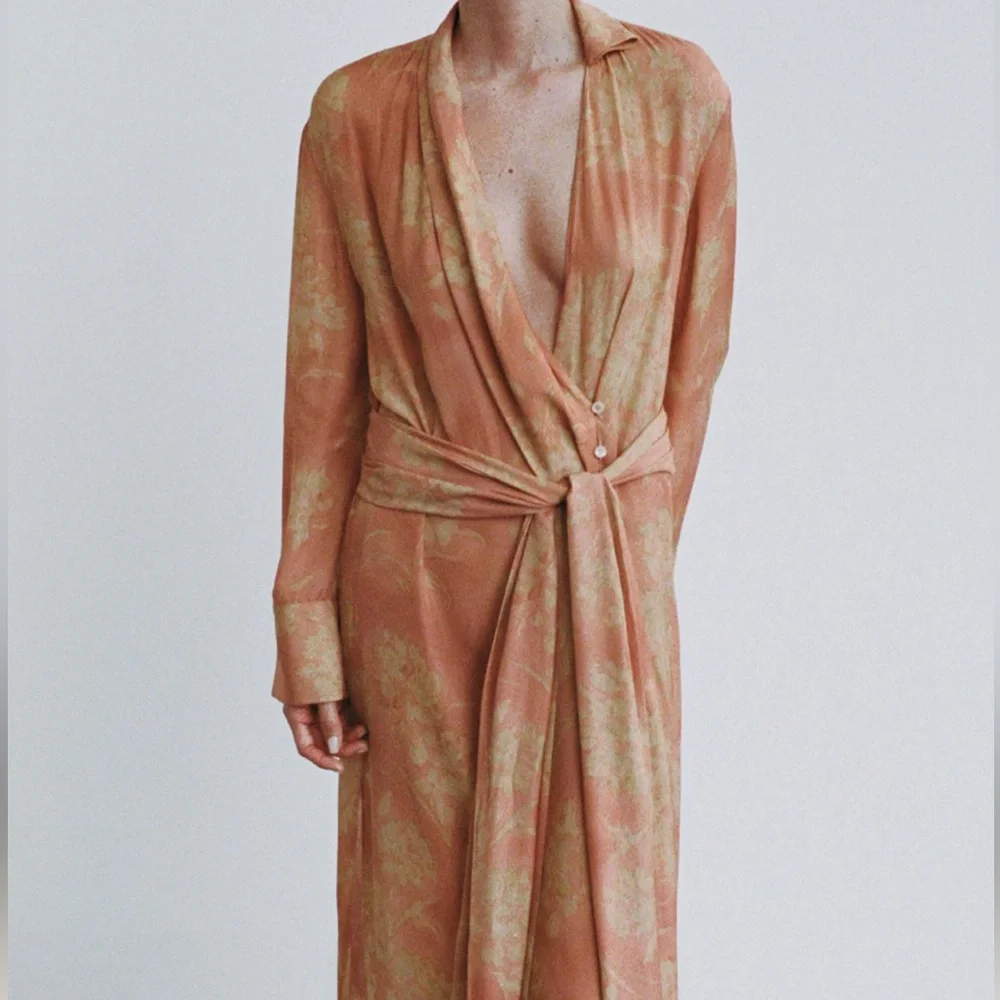 Zara NWT wrap tie floral print kimono maxi dress ZW COLLECTION yellow orange
